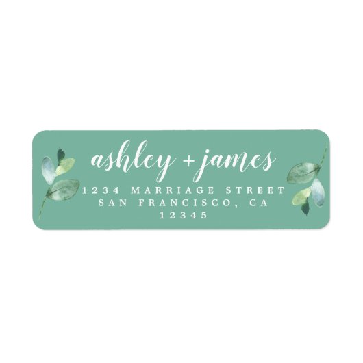 Chic Script Green Foliage Wedding Rücksendeadresse (Vorne)