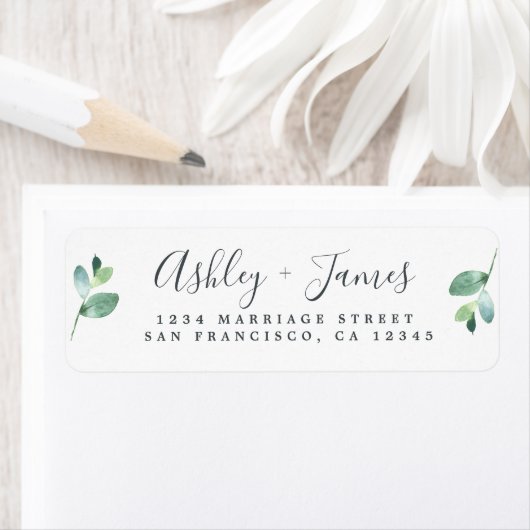 Chic Script Green Foliage Wedding Rücksendeadresse (Insitu)