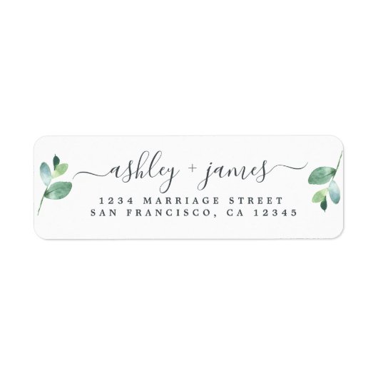 Chic Script Green Foliage Wedding Rücksendeadresse (Vorne)
