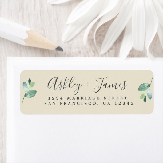 Chic Script Green Foliage Wedding Rücksendeadresse (Insitu)