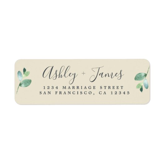 Chic Script Green Foliage Wedding Rücksendeadresse (Vorne)