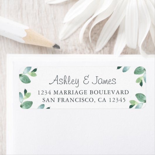 Chic Script Green Foliage Wedding Rücksendeadresse (Insitu)