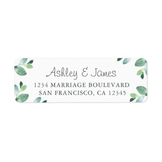 Chic Script Green Foliage Wedding Rücksendeadresse (Vorne)