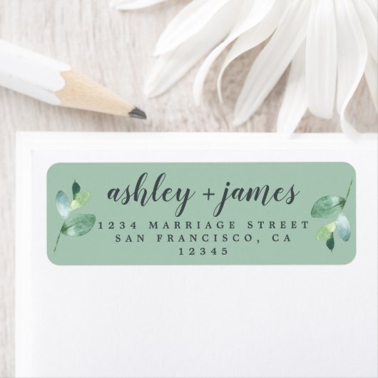 Chic Script Green Foliage Wedding Rücksendeadresse (Insitu)