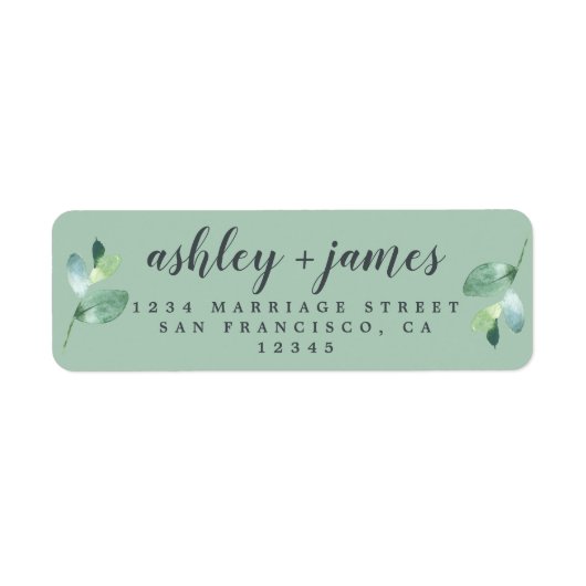 Chic Script Green Foliage Wedding Rücksendeadresse (Vorne)