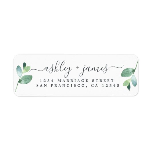Chic Script Green Foliage Wedding Rücksendeadresse (Vorne)