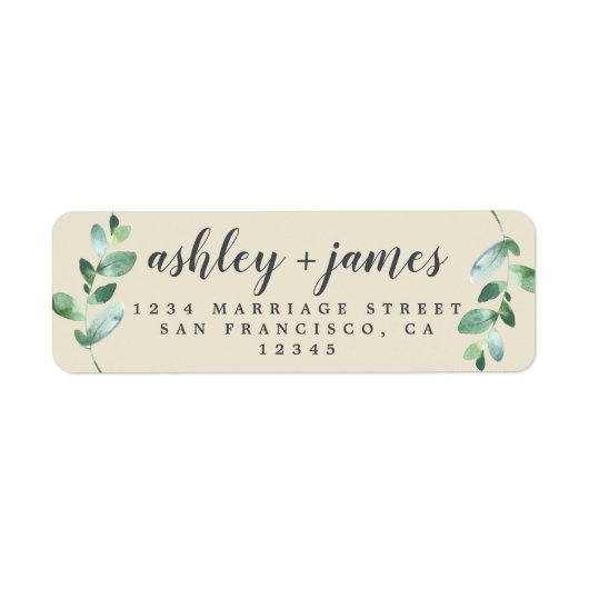 Chic Script Green Foliage Wedding Rücksendeadresse (Vorne)