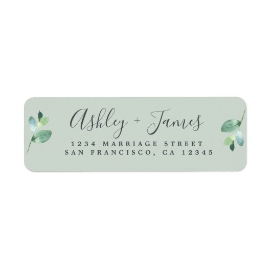 Chic Script Green Foliage Wedding Rücksendeadresse (Vorne)