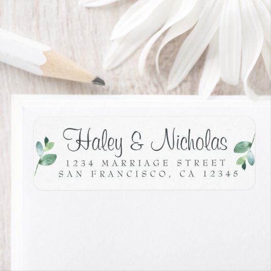 Chic Script Green Foliage Wedding Rücksendeadresse (Insitu)