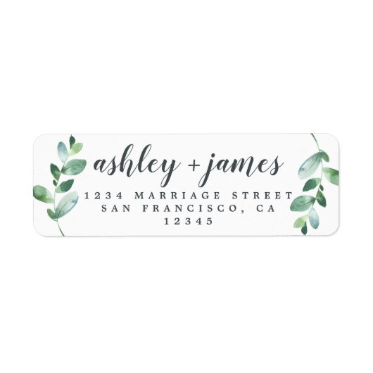 Chic Script Green Foliage Wedding Rücksendeadresse (Vorne)