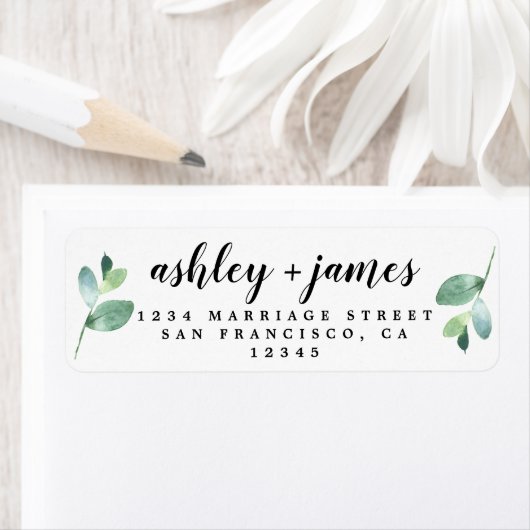 Chic Script Green Foliage Wedding Rücksendeadresse (Insitu)