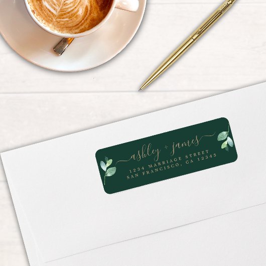 Chic Script Green Foliage Wedding Rücksendeadresse