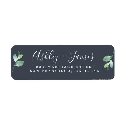 Chic Script Green Foliage Wedding Rücksendeadresse (Vorne)