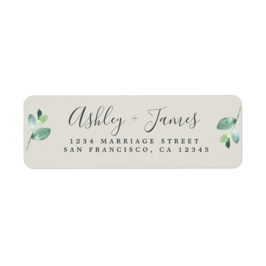 Chic Script Green Foliage Wedding Rücksendeadresse (Vorne)