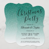 Chic Script Green Glitzer Ombre Christmas Party in Einladung (Vorne/Hinten)
