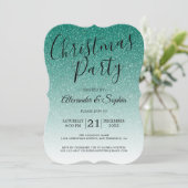 Chic Script Green Glitzer Ombre Christmas Party in Einladung (Stehend Vorderseite)