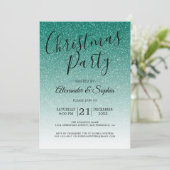 Chic Script Green Glitzer Ombre Party Einladung (Stehend Vorderseite)