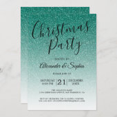 Chic Script Green Glitzer Ombre Party Einladung (Vorne/Hinten)