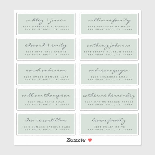 Chic Script Green Wedding Guest Address Labels (Blatt)