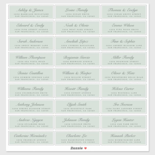 Chic Script Green Wedding Guest Address Labels (Blatt)