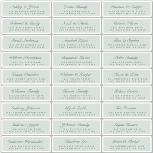 Chic Script Green Wedding Guest Address Labels (Vorderseite)