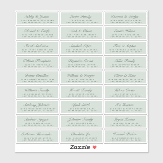 Chic Script Green Wedding Guest Address Labels (Blatt)