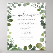 Chic Script Greenery Eucalyptus Wedding Willkommen Poster (Vorne)