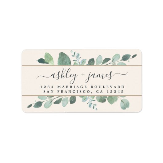 Chic Script Greenery Wedding Ivory Rücksendeadress Adressaufkleber (Vorne)