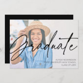 Chic Script H Foto Graduation Party Black Einladung (Vorne/Hinten)