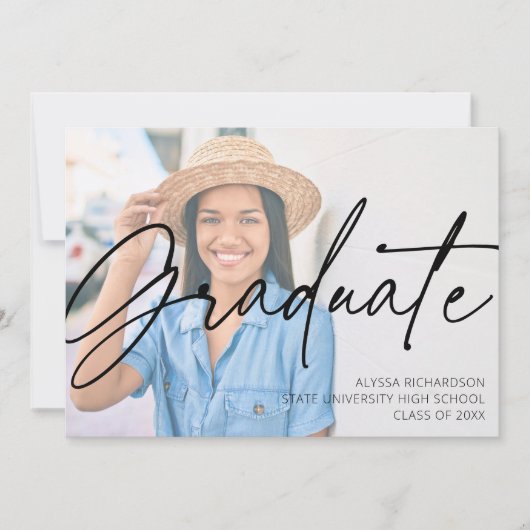 Chic Script H Foto Graduation Party Einladung (Vorderseite)