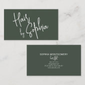 Chic Script Hair Stylist Green Visitenkarte (Vorne/Hinten)