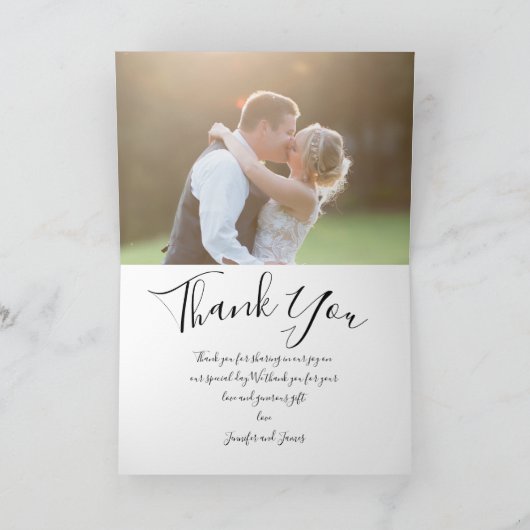 Chic Script Hand Lettered Foto Wedding Vielen Dank Karte (Innenseite)