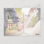 Chic Script Hand Lettered Foto Wedding Vielen Dank Postkarte (Rückseite)