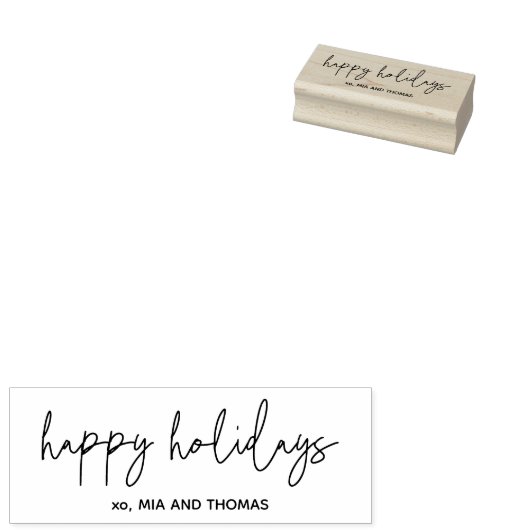 Chic Script Happy Holidays Personalisierter Name Gummistempel (Stempel)