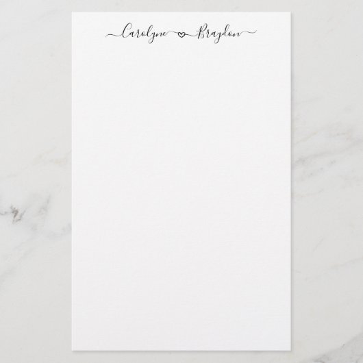 Chic Script Heart Couple Name Wedding Newlywed Briefpapier (Vorderseite)