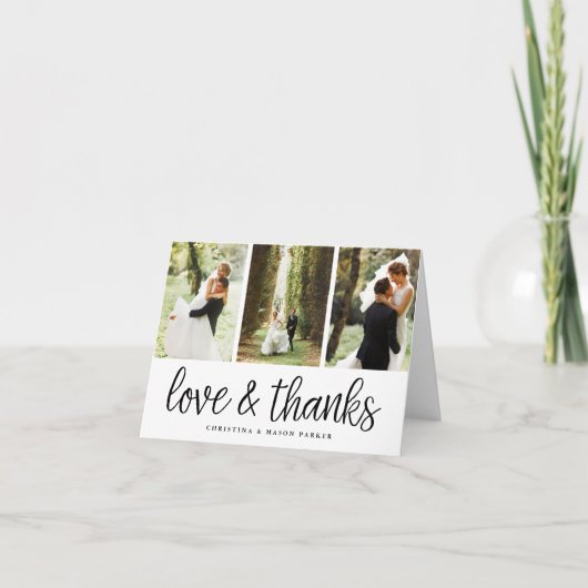 Chic Script | Hochzeitsfotocollage Vielen Dank Dankeskarte (Vorderseite)