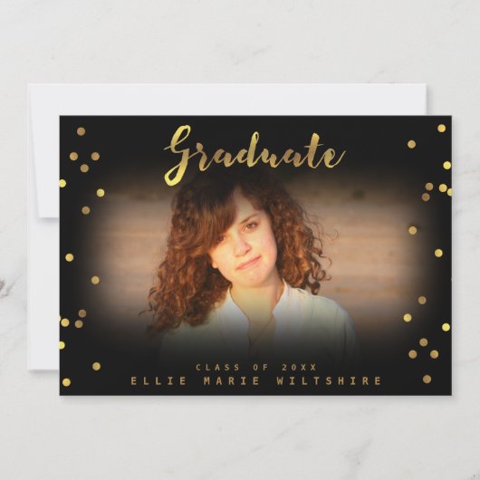 Chic Script Imitate Gold Foil Confetti Graduate Fo Einladung (Vorderseite)