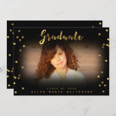 Chic Script Imitate Gold Foil Confetti Graduate Fo Einladung (Vorne/Hinten)