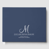 Chic Script Initial Wedding Monogram Navy Blue Gästebuch (Vorderseite)