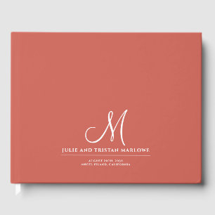 Chic Script Initial Wedding Monogram Rust Orange Gästebuch