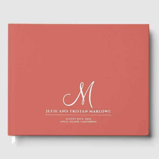 Chic Script Initial Wedding Monogram Rust Orange Gästebuch (Vorderseite)