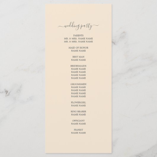 Chic Script Ivory Einfache Minimale Hochzeit Programm (Rückseite)