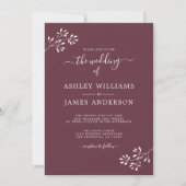 Chic Script Ivory Foliage Burgundy Wedding Einladung (Vorderseite)