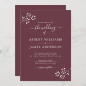 Chic Script Ivory Foliage Burgundy Wedding Einladung (Vorne/Hinten)