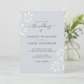 Chic Script Ivory Foliage Pastel Blue Wedding Einladung (Stehend Vorderseite)