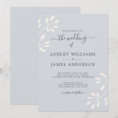 Chic Script Ivory Foliage Pastel Blue Wedding Einladung (Vorne/Hinten)