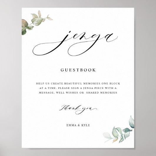 Chic Script Jenga Greenerenerity Wedding Gästebuch (Vorne)
