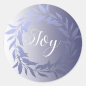 Chic Script Joy Blue Foil Wreath Christmas Classic Runder Aufkleber (Vorderseite)
