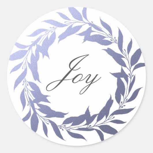 Chic Script Joy Blue Foil Wreath Weihnachten Runder Aufkleber (Vorderseite)