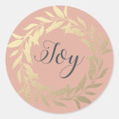 Chic Script Joy Gold Wreath Christmas Dusty Pink C Runder Aufkleber (Vorderseite)